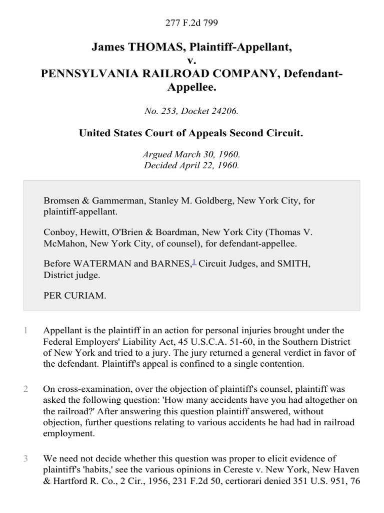 James Thomas v. Pennsylvania Railroad Company, 277 F.2d 799, 2d Cir