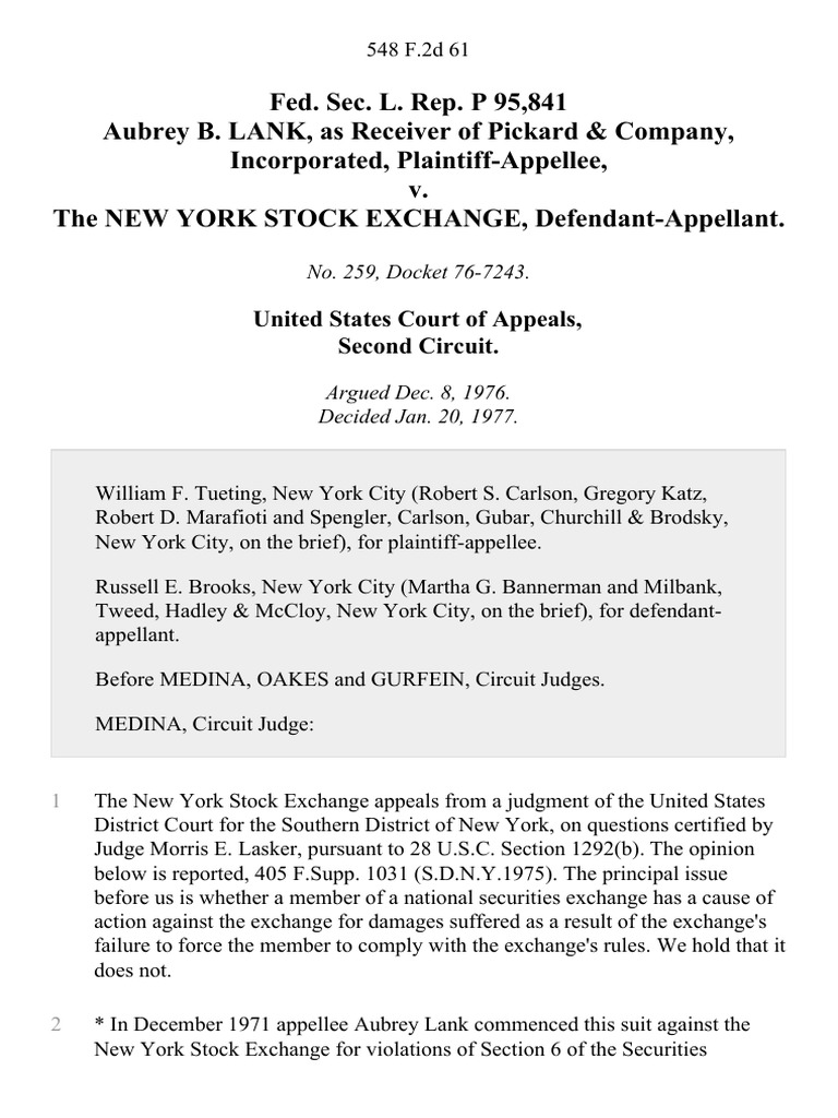 Fed. Sec. L. Rep. P 95,841 Aubrey B. Lank, As Receiver of Pickard