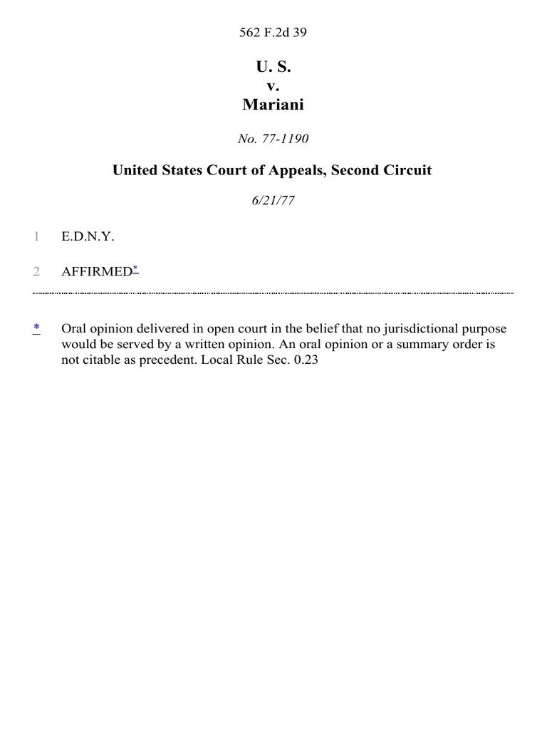 United States v. Mariani, 562 F.2d 39, 2d Cir. (1977) | PDF