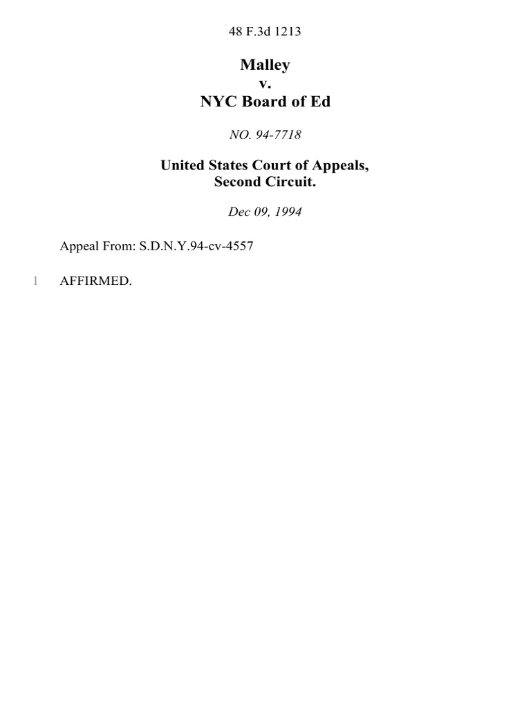 Malley v. Nyc Board of Ed, 48 F.3d 1213, 2d Cir. (1994) | PDF | Courts ...