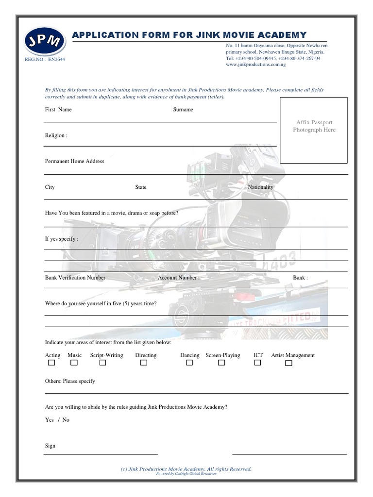 Jink Movie Academy Application Form | PDF