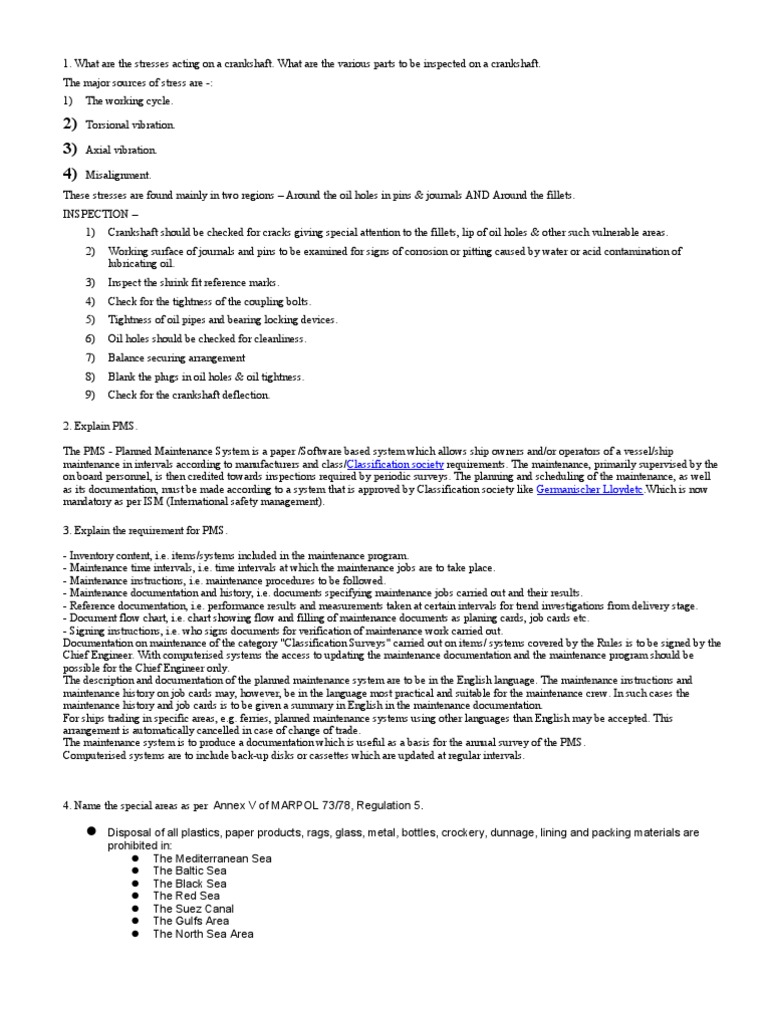 Question and Answer for Marine Engineer Nature