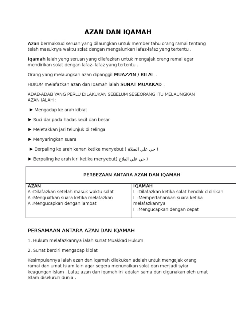 Azan Dan Iqamah Pdf