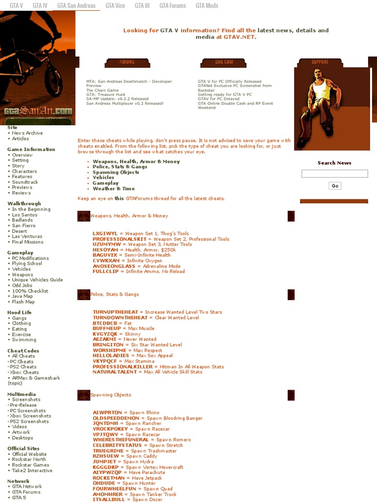 GTA San Andreas _ PC Cheats  Cheating In Video Games  Electronic Games