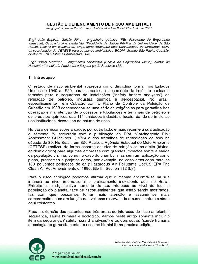 Gerenciamento de Risco Ambiental | PDF | Ambiente natural | Câncer