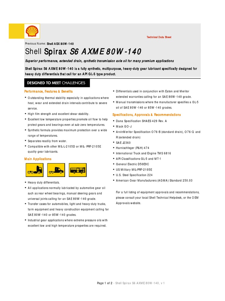 Shell Spirax s6 - Axme 80w-140 Usa | PDF | Industries | Mechanical ...