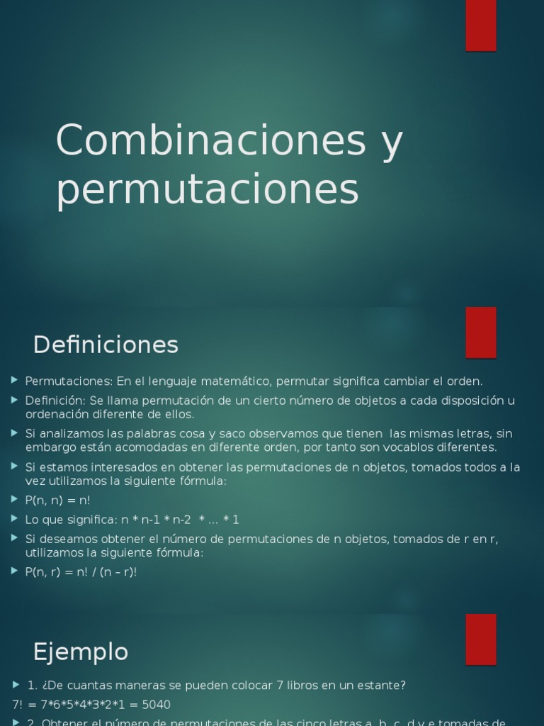 Permutaciones y Combinaciones Matemáticas | PDF | Métodos y materiales ...