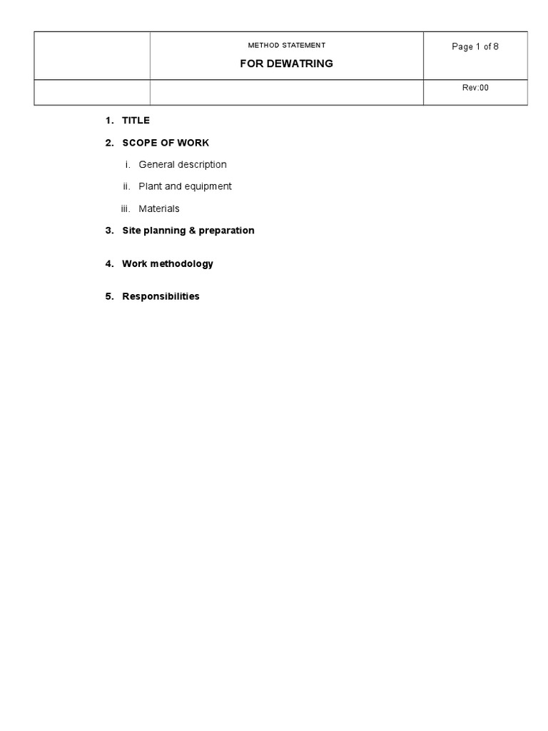 Dewatering Method Statement Guide | PDF | Drilling | Pump