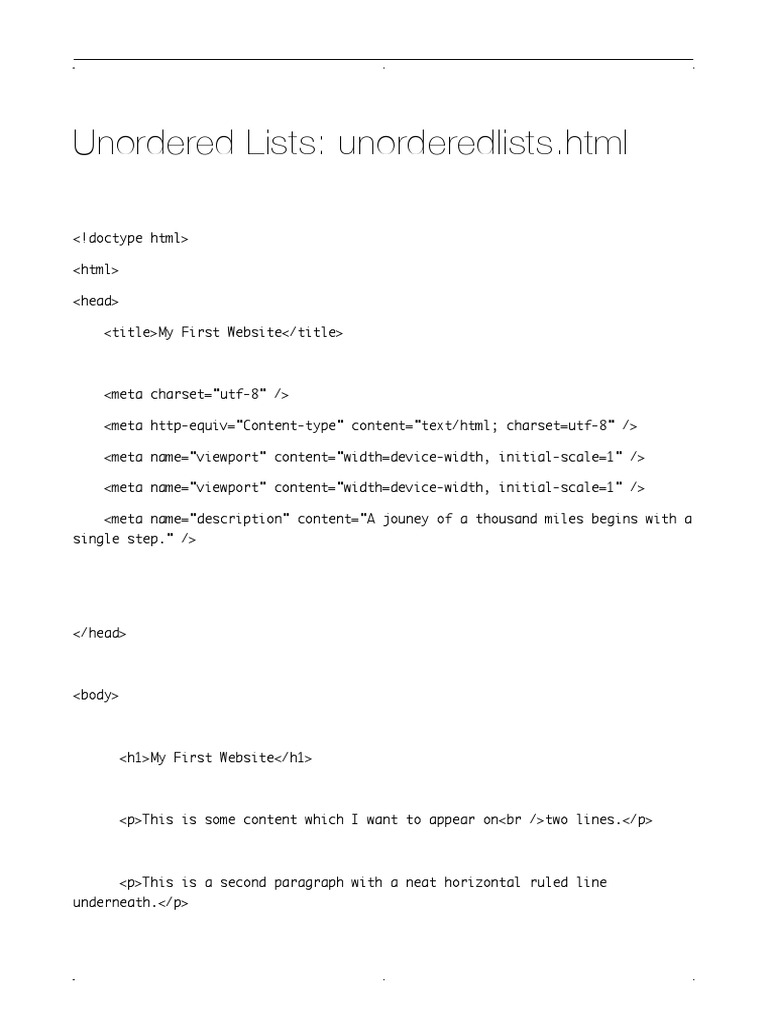 Unordered Lists in HTML Example | PDF