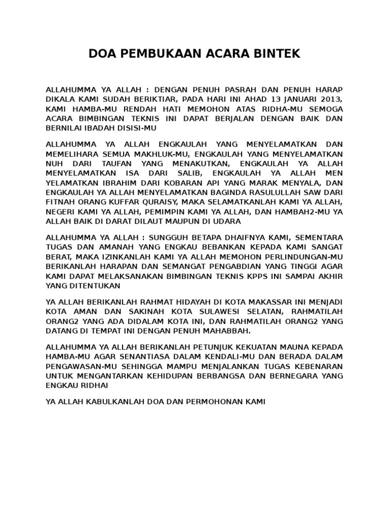 Doa Pembukaan Acara Bintek