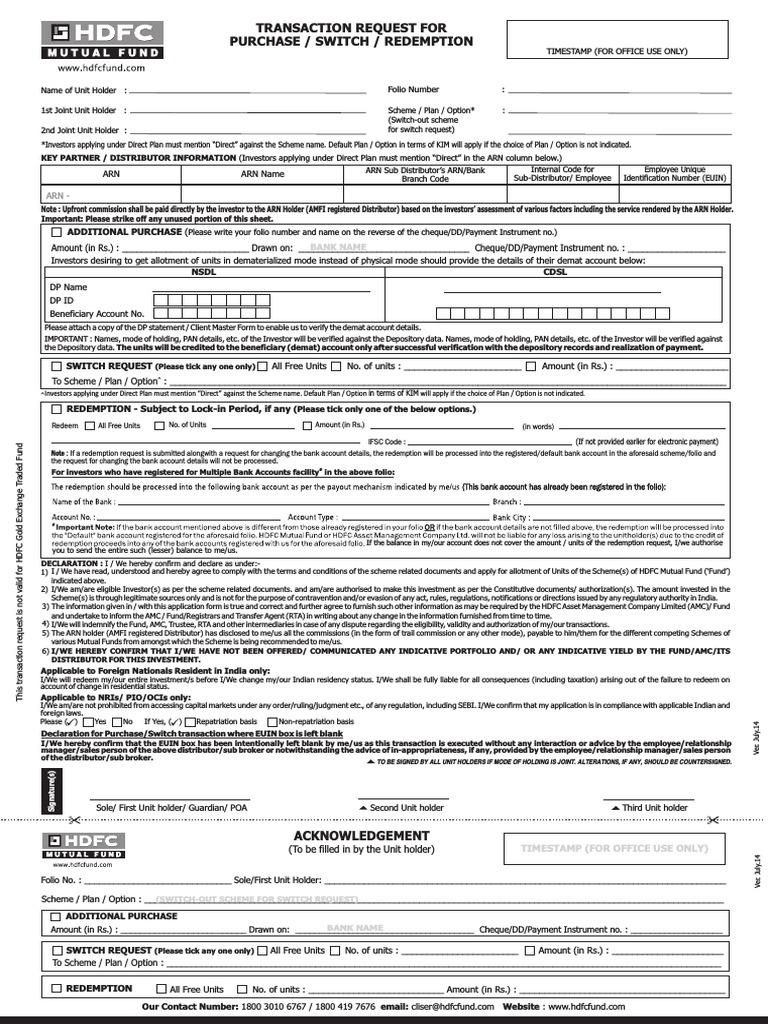 Hdfc mf transaction slip 18 7 pdf download free pdf financial