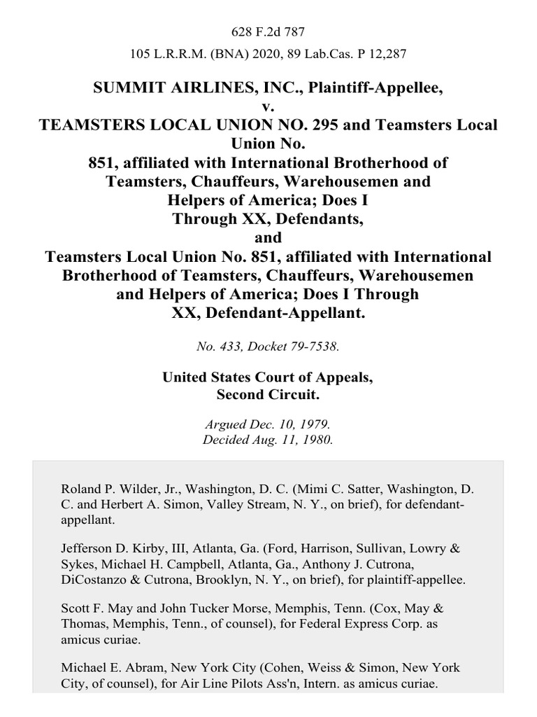 Summit Airlines v. Teamsters Union Case | PDF | Railway Labor Act ...