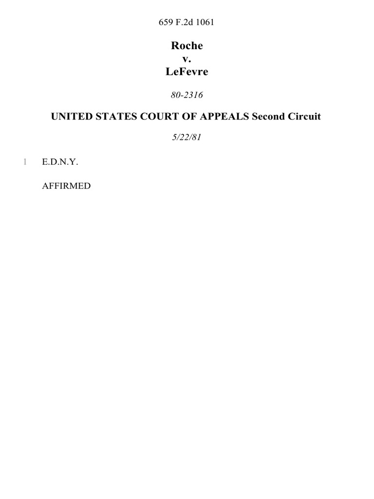 Roche v. Lefevre, 659 F.2d 1061, 2d Cir. (1981) | PDF