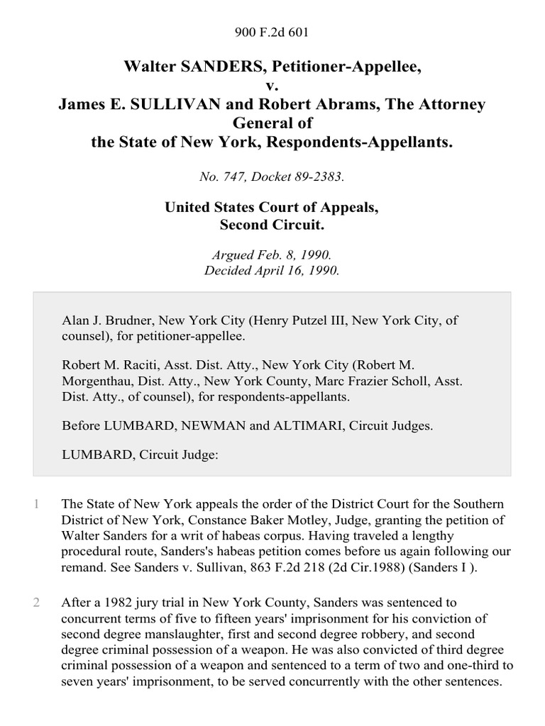 Walter Sanders v. James E. Sullivan and Robert Abrams, the Attorney