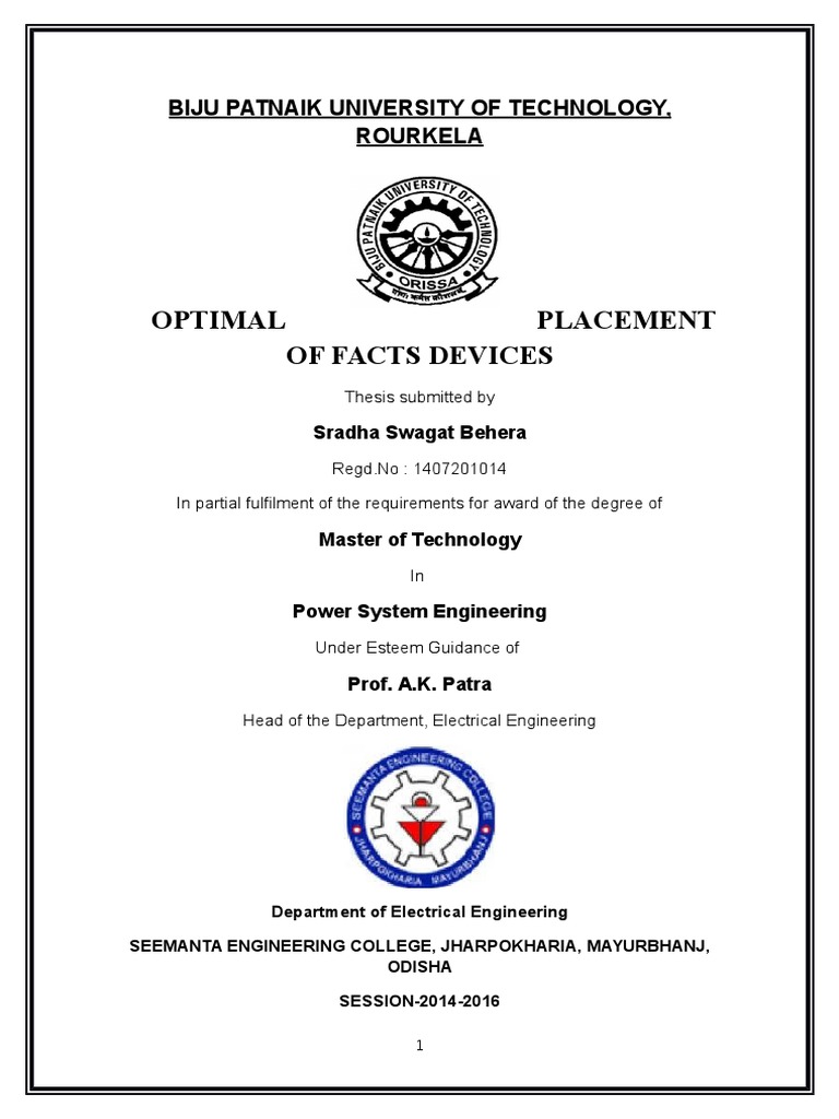 Optimal Placement of Facts Devices Biju Patnaik University of