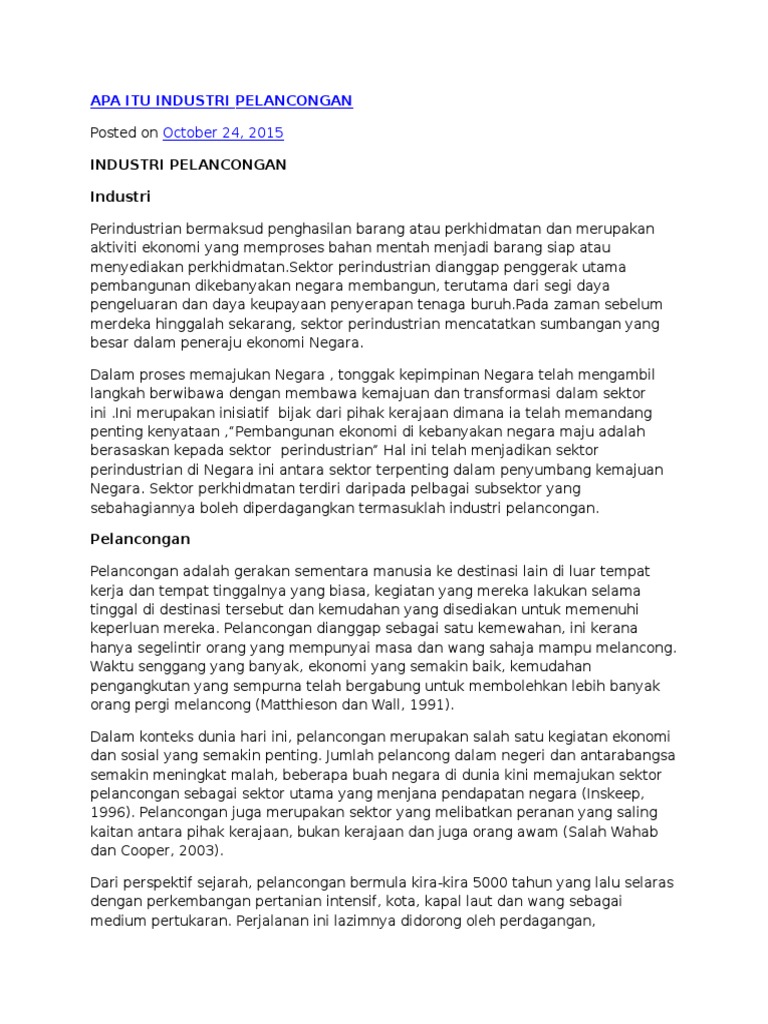 Perkembangan Industri Pelancongan Di Malaysia