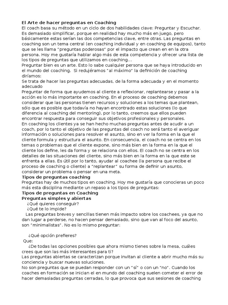 El Arte de Hacer Preguntas en Coaching Sicología y