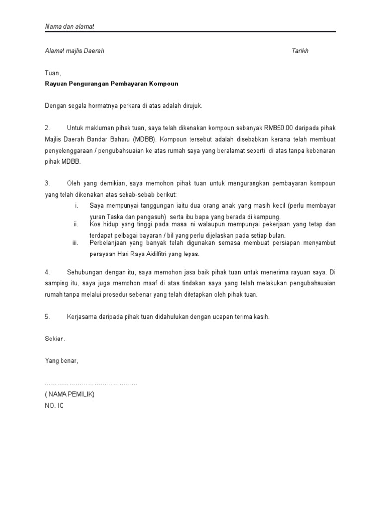 Surat Rayuan Saman Rumah Pdf