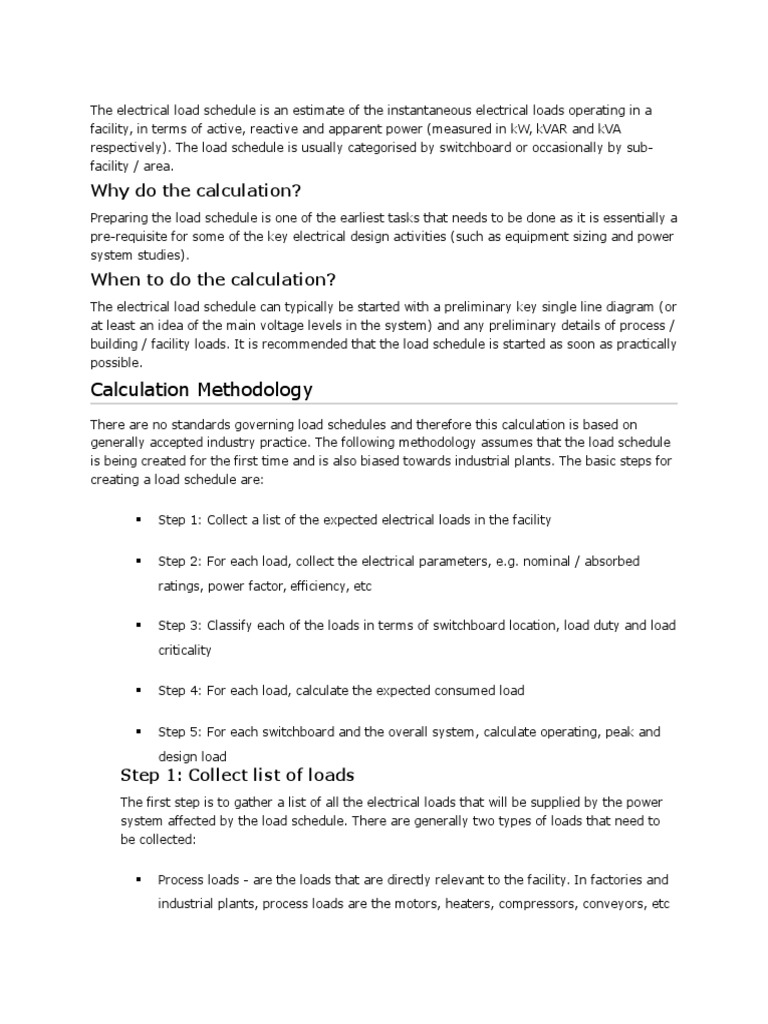Electrical Load Schedule Calculation Guide | PDF | Engines | Hvac