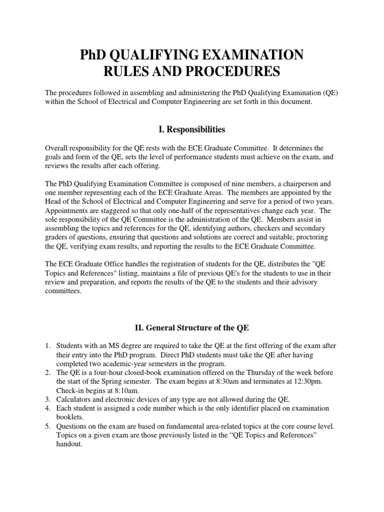 QE Rules and Procedure Students Test (Assessment)