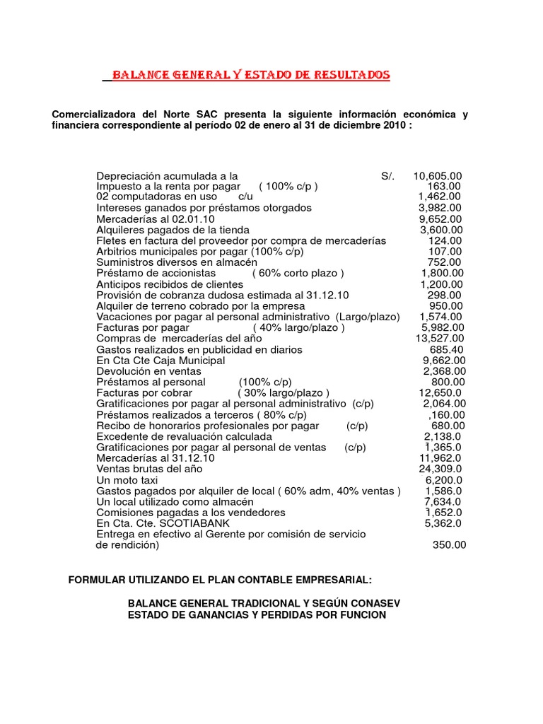 Balance General y Estado de Resultados 2010 | PDF | Hoja de balance ...