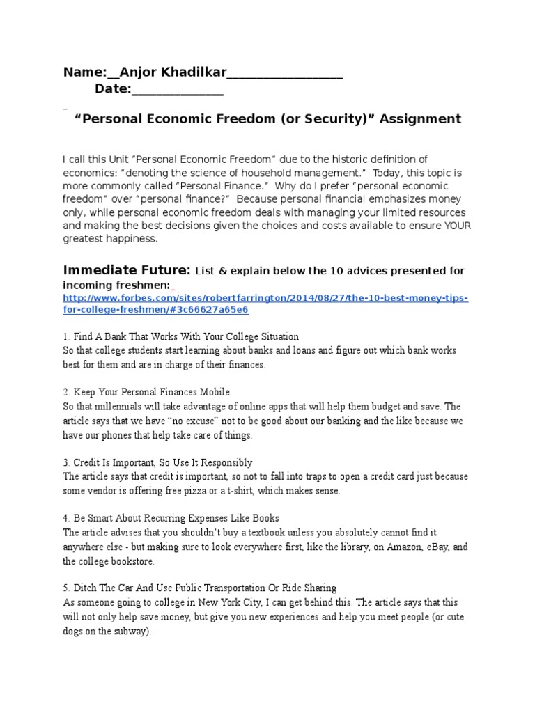 Personal finance assignment 4 unit