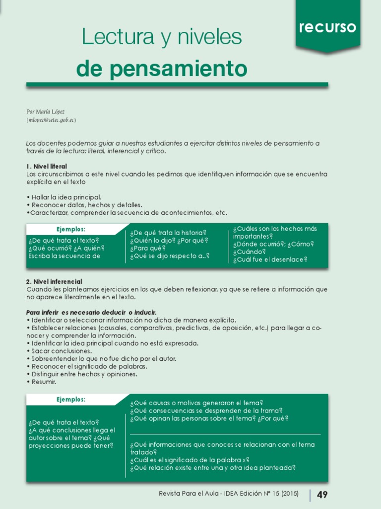 Niveles de Comprensión Lectora | PDF | Autor | Lectura (proceso)