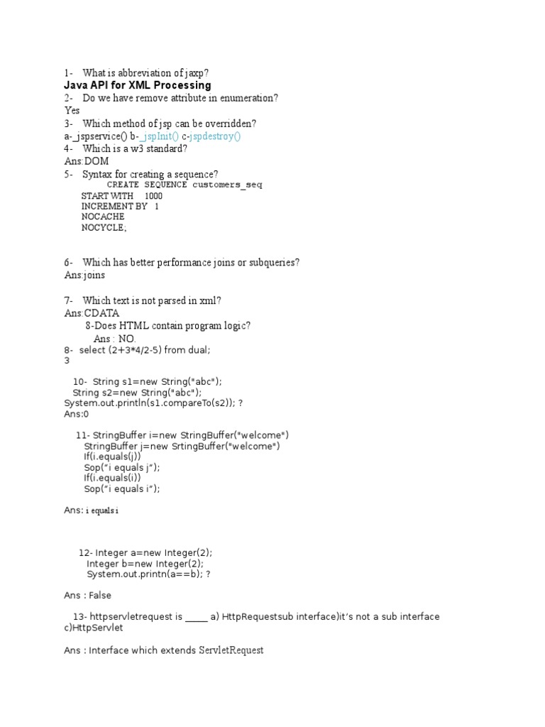 Java and JSP Interview Questions | PDF | Class (Computer Programming ...