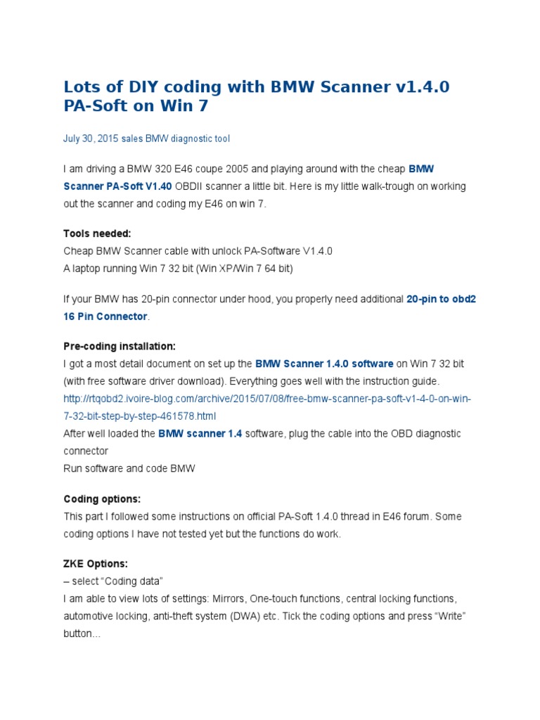 BMW Scanner 1.4.0 Coding Guide | PDF | Airbag | Motor Vehicle