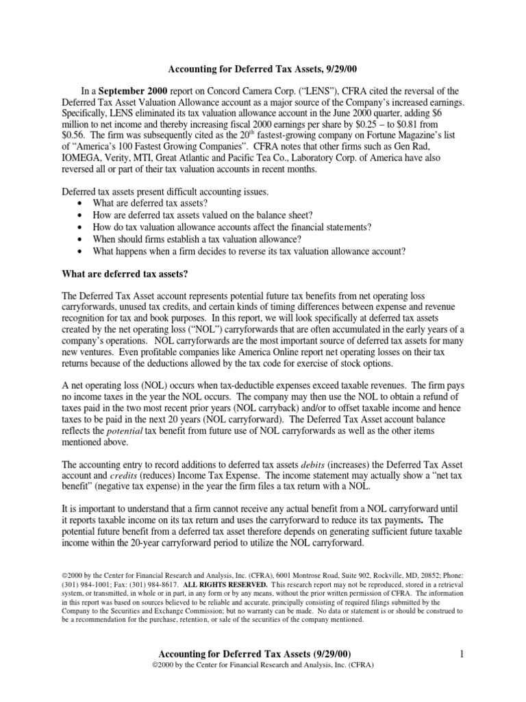 Valuation Allowance for Deferred Tax Assets | PDF | Deferred Tax ...