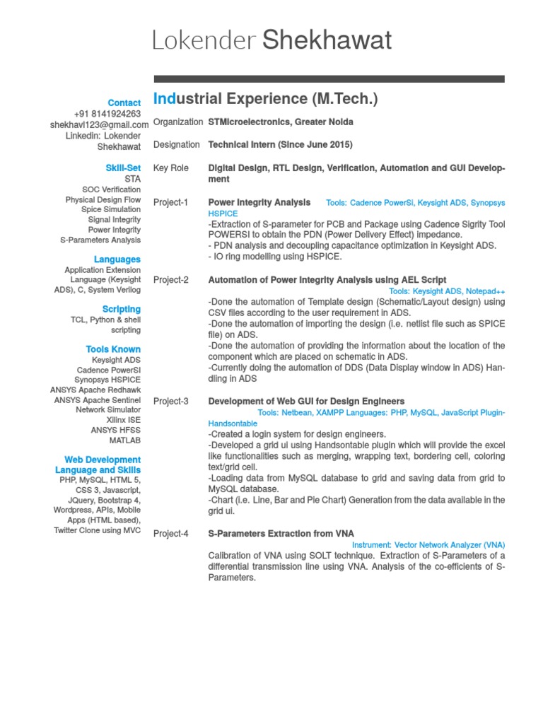 Lokender Shekhawat: Ustrial Experience (M.Tech.) | PDF