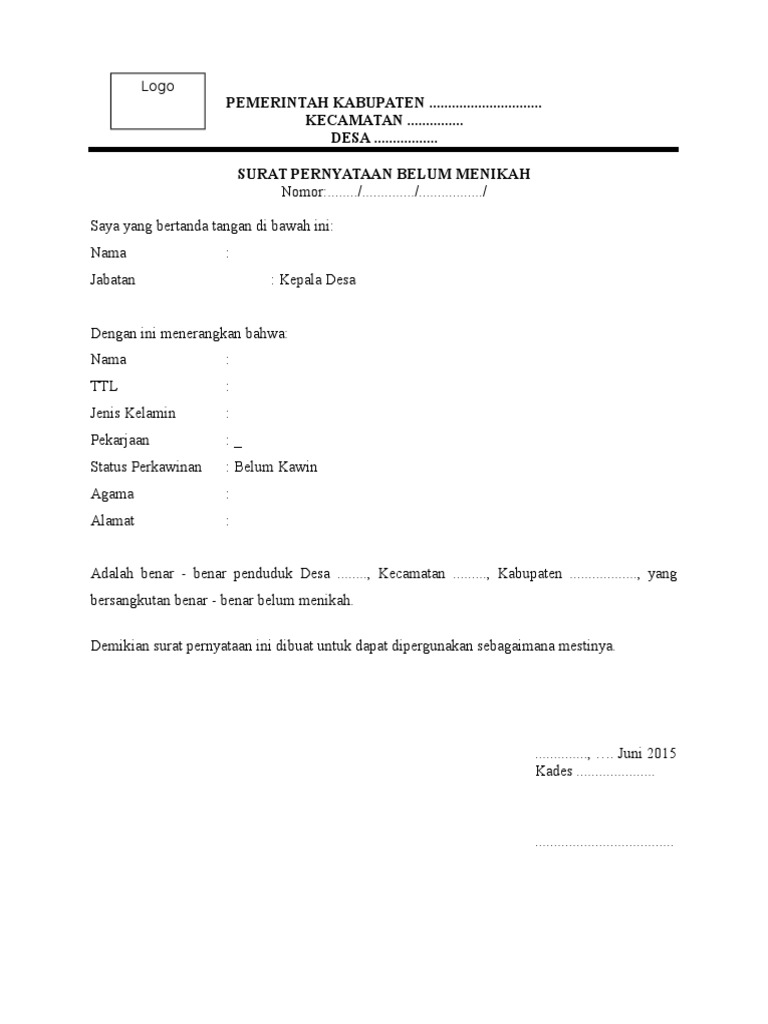 Surat Pernyataan Belum Menikah | PDF