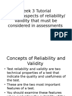Week 3 Tutorial Discuss Aspects of Reliability/ Validity That Must Be Considered in Assessments