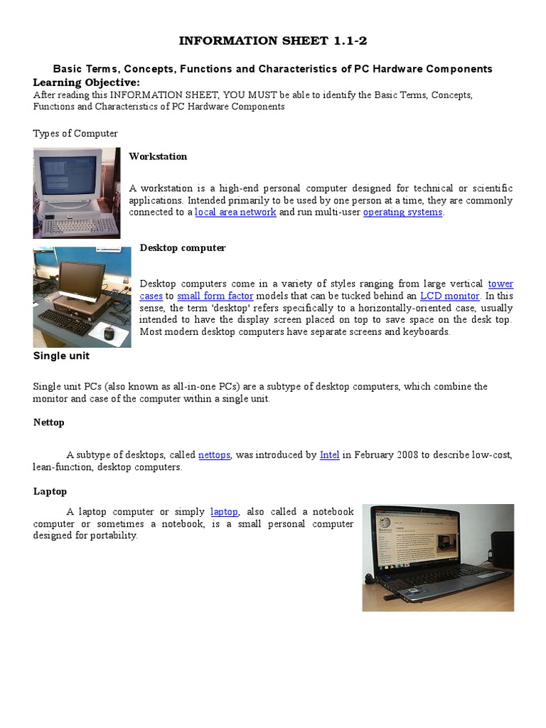 1.12 Basic Terms, Concepts, Functions and Characteristics of PC