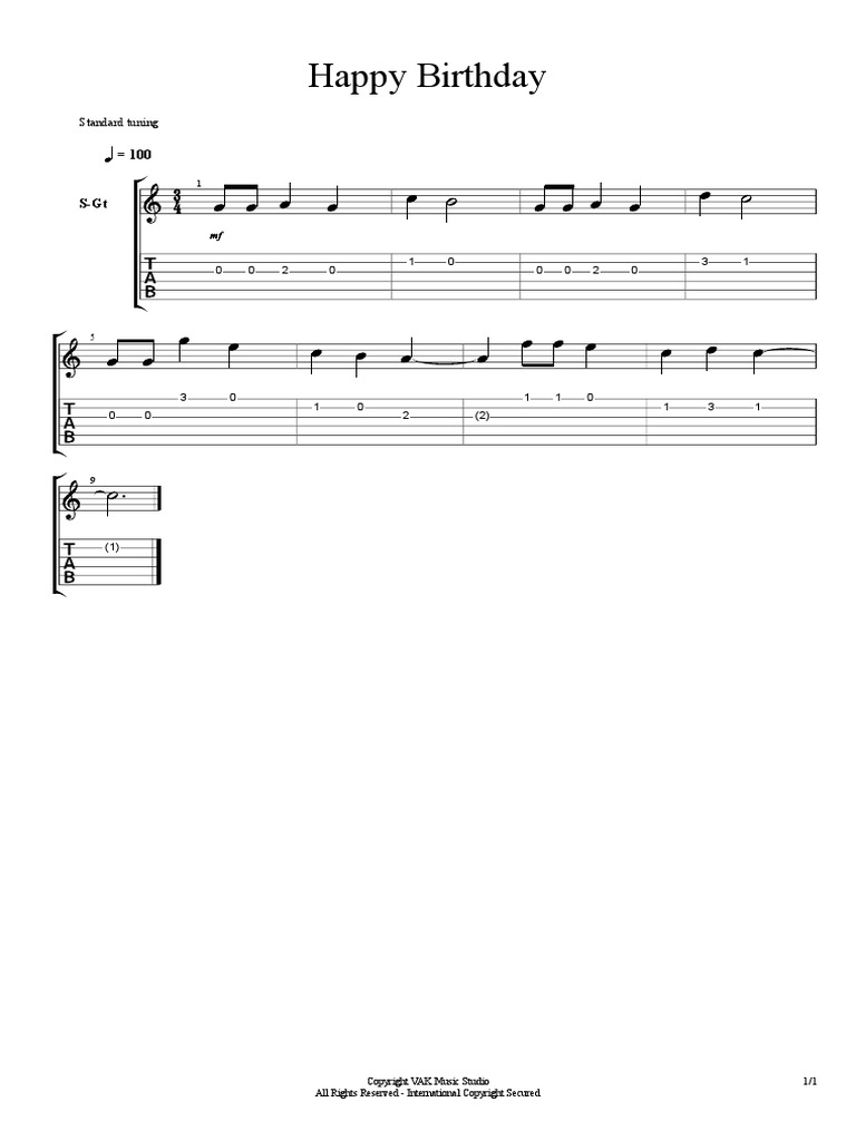 Happy Birthday Guitar Tab PDF