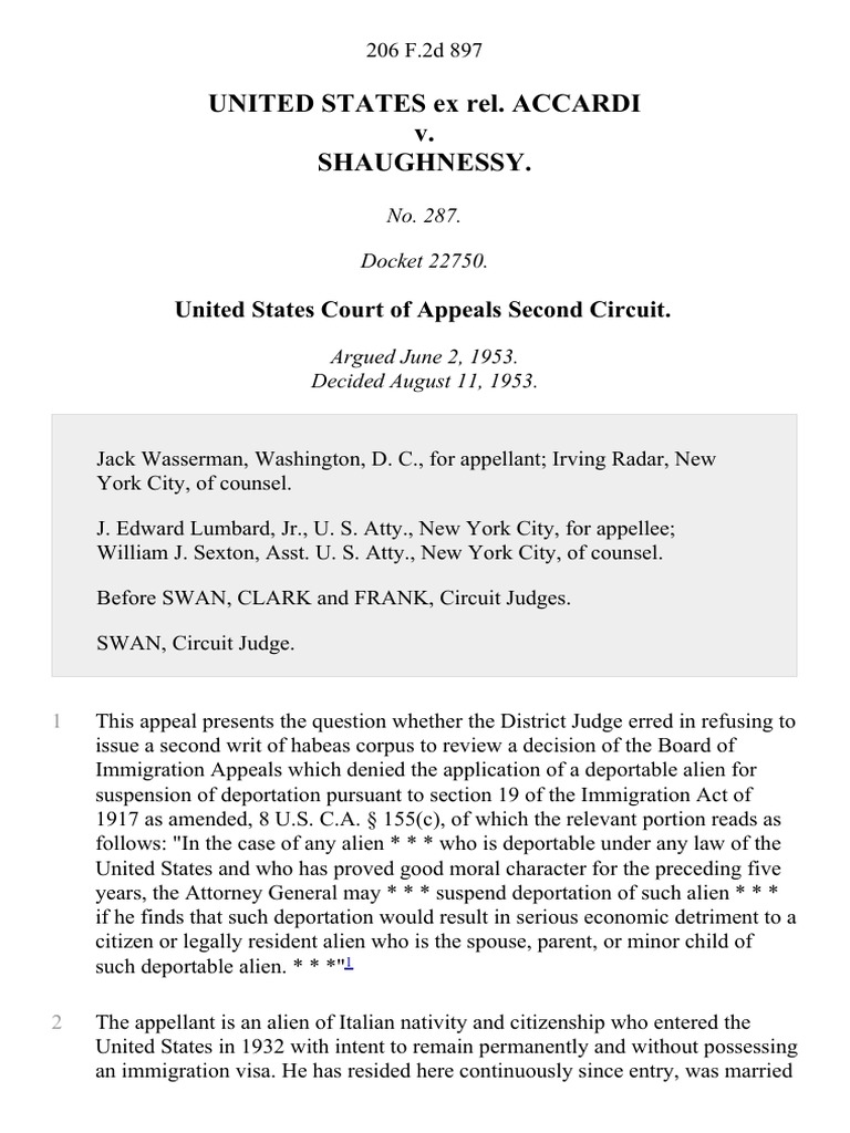 United States Ex Rel. Accardi v. Shaughnessy, 206 F.2d 897, 2d Cir