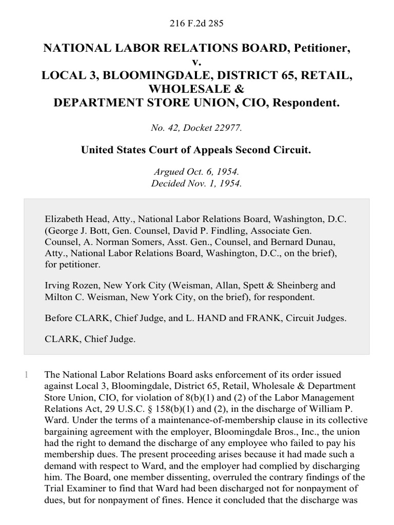 National Labor Relations Board v. Local 3, Bloomingdale, District 65