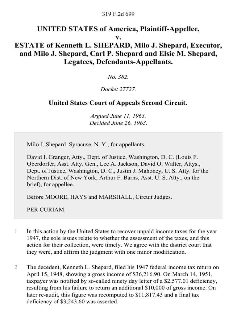 United States v. Estate of Kenneth L. Shepard, Milo J. Shepard, and ...