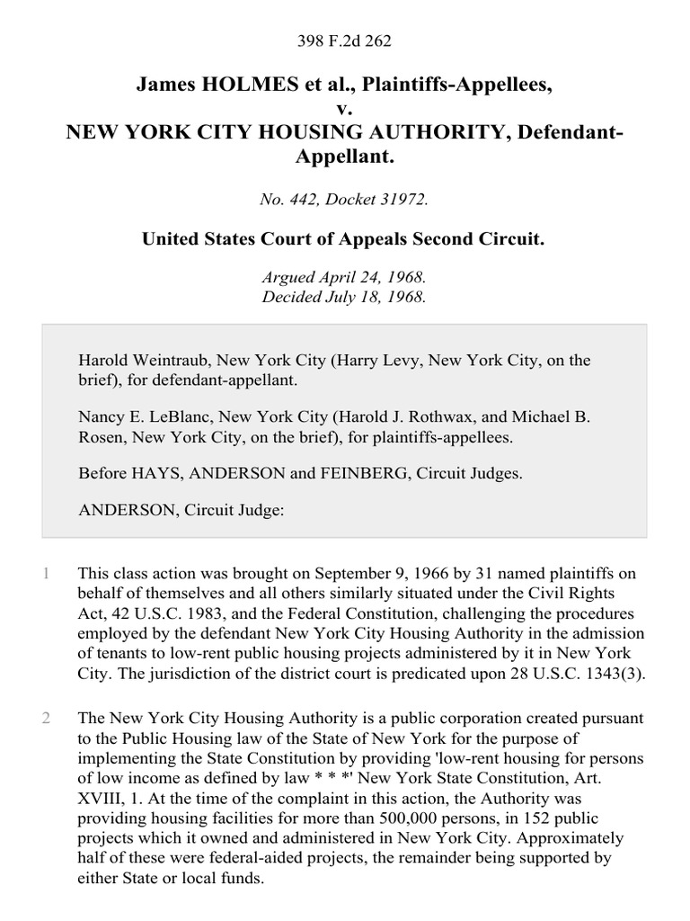James HOLMES Et Al., Plaintiffs-Appellees, v. New York City Housing ...