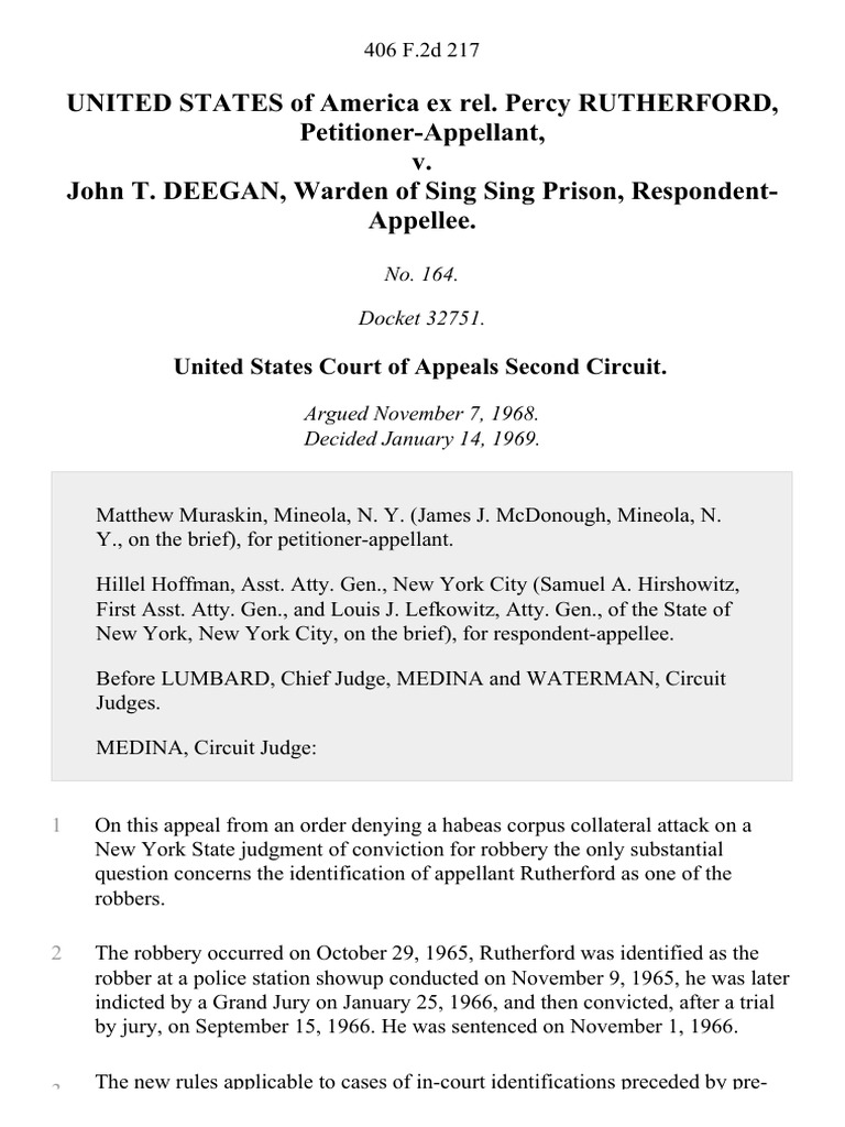 United States of America Ex Rel. Percy Rutherford v. John T. Deegan ...