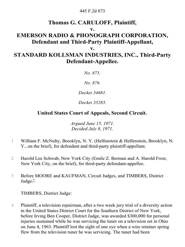 Thomas G. Caruloff v. Emerson Radio & Phonograph Corporation, and Third