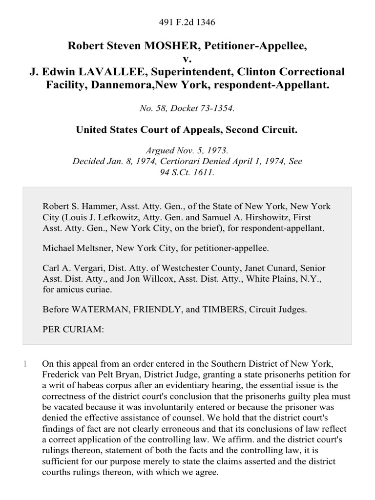 Robert Steven Mosher v. J. Edwin Lavallee, Superintendent, Clinton