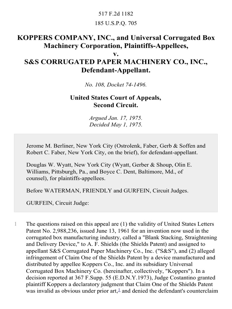 Koppers Company, Inc., and Universal Corrugated Box MacHinery