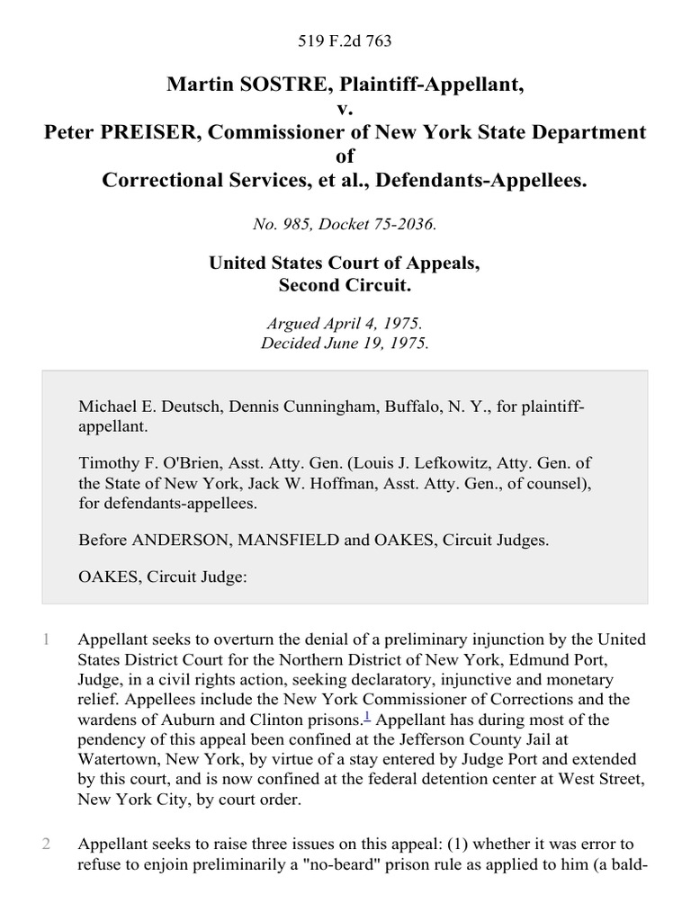 Martin Sostre v. Peter Preiser, Commissioner of New York State ...
