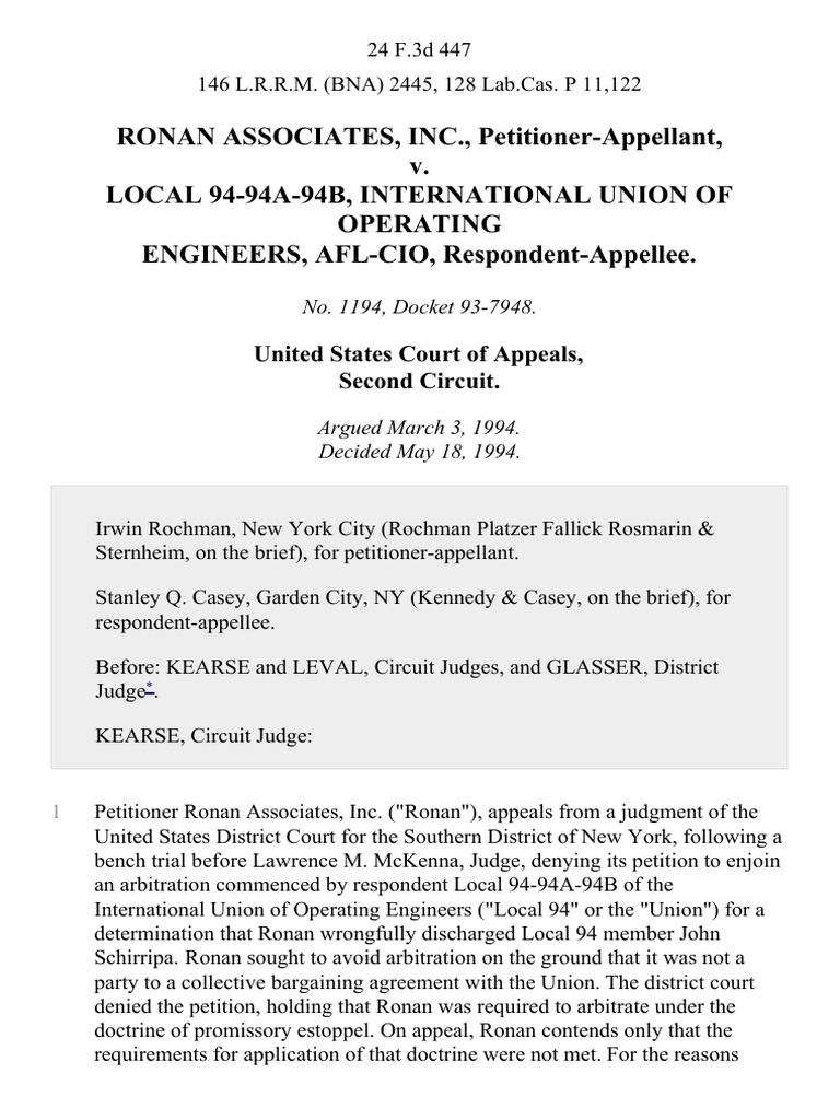 Ronan Associates v. Local 94 Arbitration Case | PDF | Estoppel ...