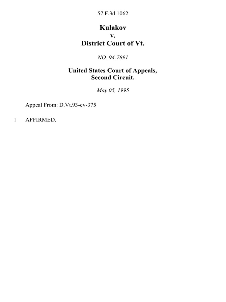 Kulakov v District Court of VT 57 F 3d 1062 2d Cir (1995) PDF