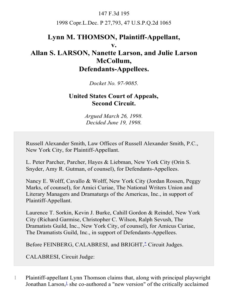 Lynn M. Thomson v. Allan S. Larson, Larson, and Julie Larson McCollum, 147 F.3d 195, 2d