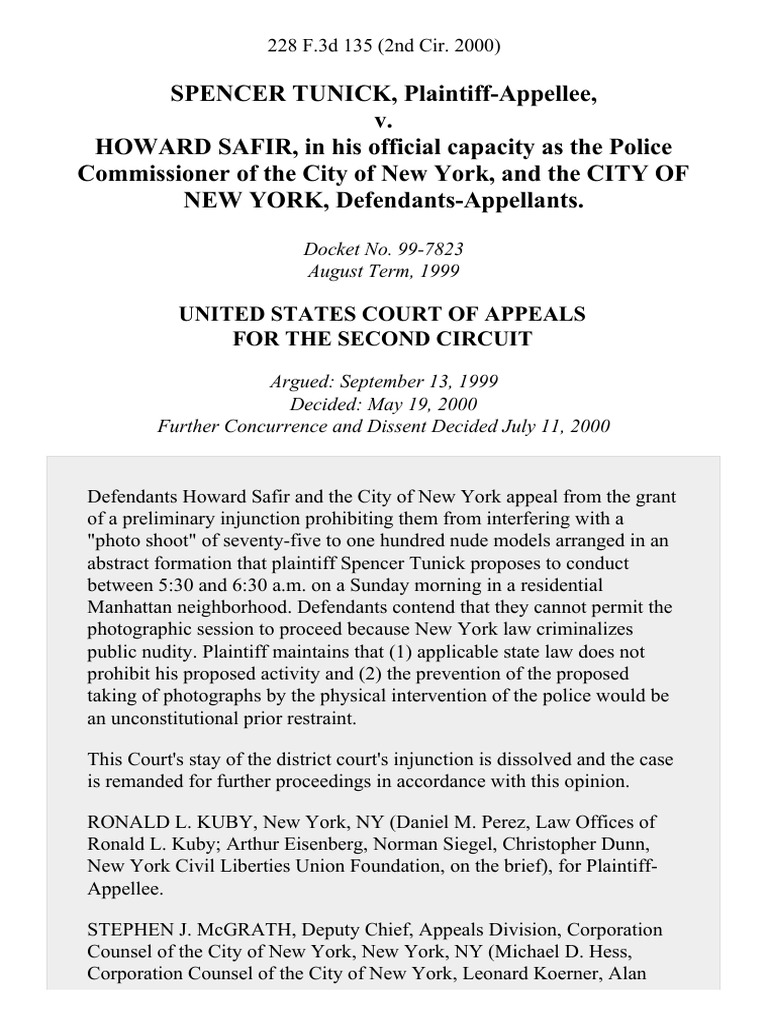 Spencer Tunick v. Howard Safir, in His Official Capacity As The Police