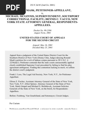 Ronald Mask v. Michael McGinnis Superintendent, Southport Correctional Facility Dennis C. Vacco, New York State Attorney General, 252 F.3d 85, 2d Cir. (2001)