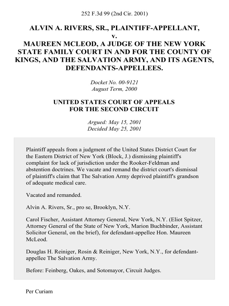 Alvin A Rivers Sr v Maureen McLeod A Judge of The New York State